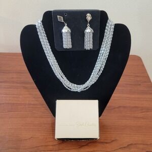Vintage Sarah Coventry Silvery Cascade Necklace And Earrings Set Snail Chain